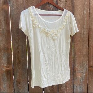 ERIN FETHERSTON Women’s Cream Circle Applique Ruffle Sleeve Dressy Shirt Small